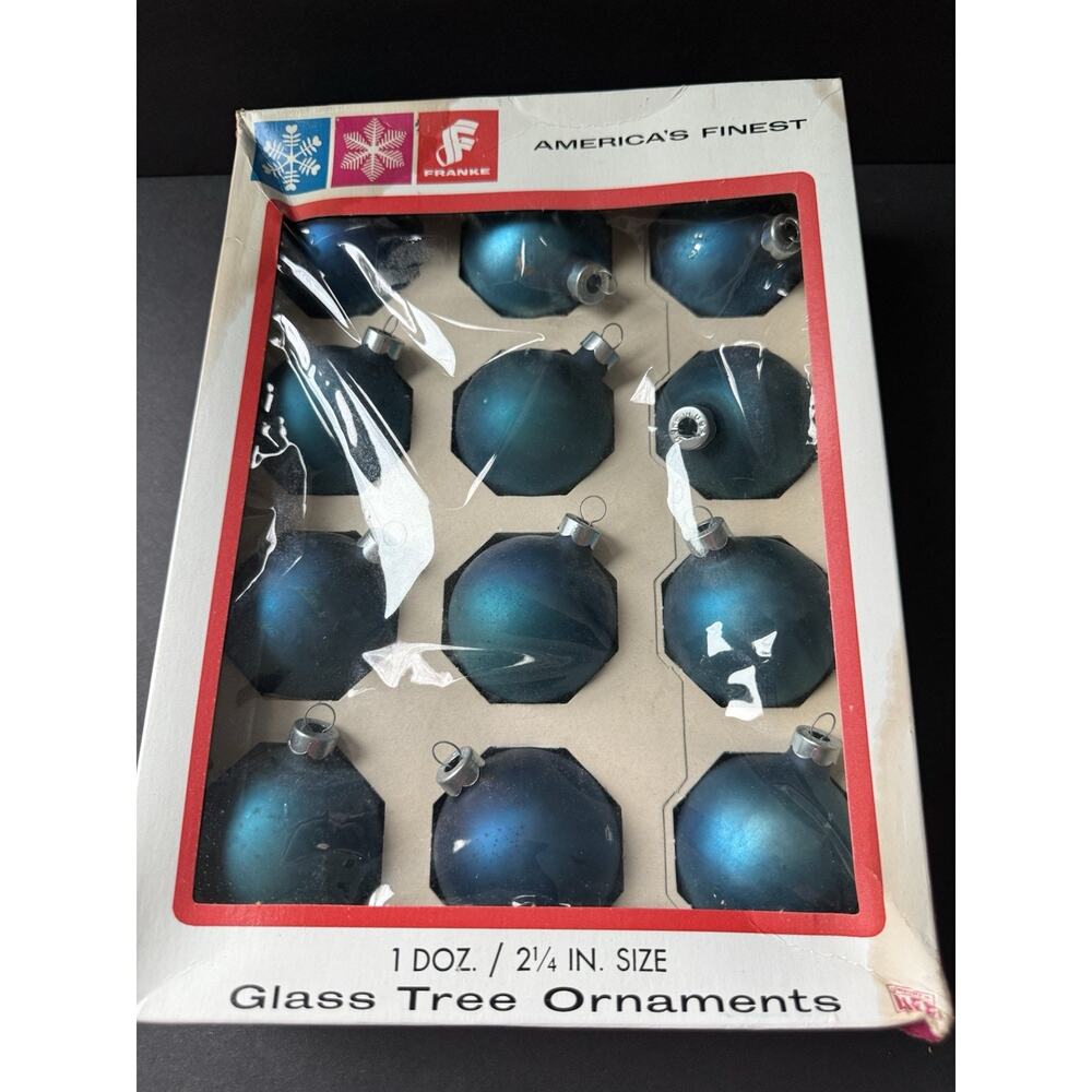 Vintage George Franke Glass Christmas Tree Ornaments 2-1/4 Made In USA Blue